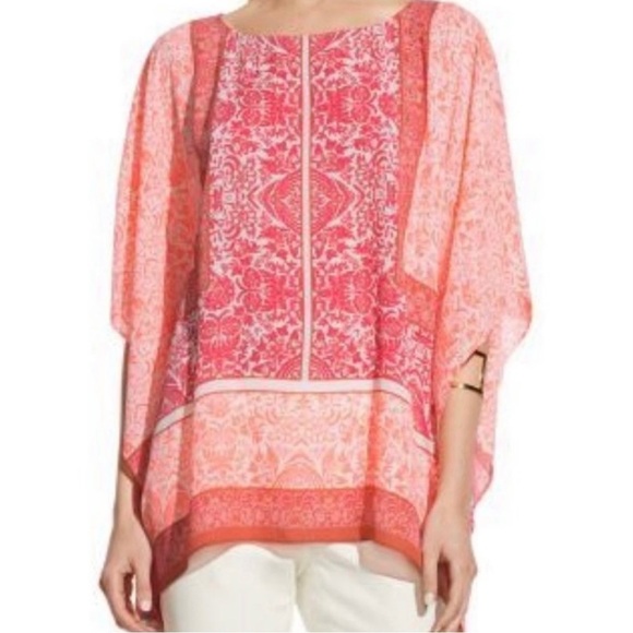 Vince Camuto Tops - VINCE CAMUTO Sheer Damask Print Poncho
Tunic, Crepe Blouses, peach tones